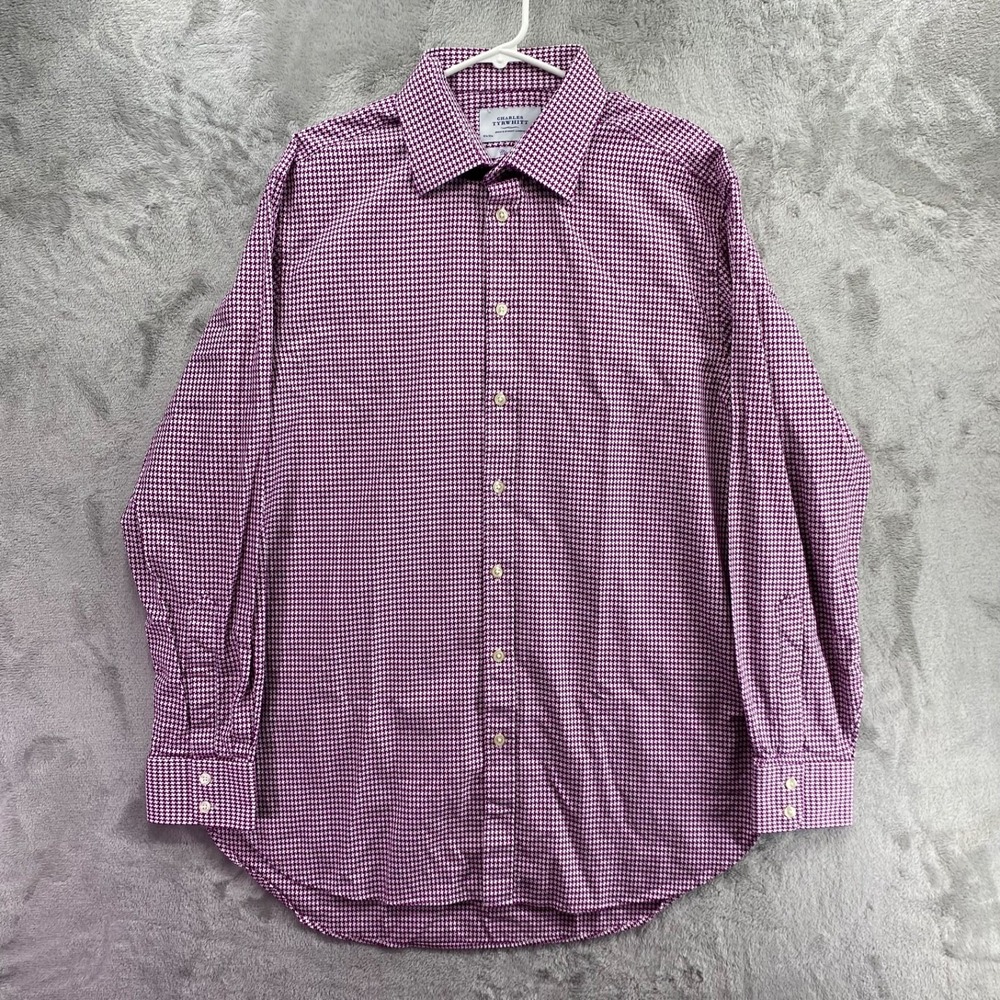 Charles Tyrwhitt Mens Purple Houndstooth Dress Shirt 16.5 Neck 36 Classic Fit